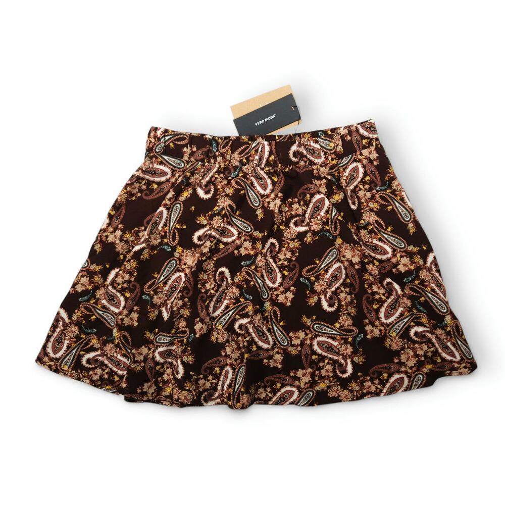 NWT Vero Moda VMSaga Skater Skirt M‎ Brown Cream Paisley Boho Indie Y2K Mini